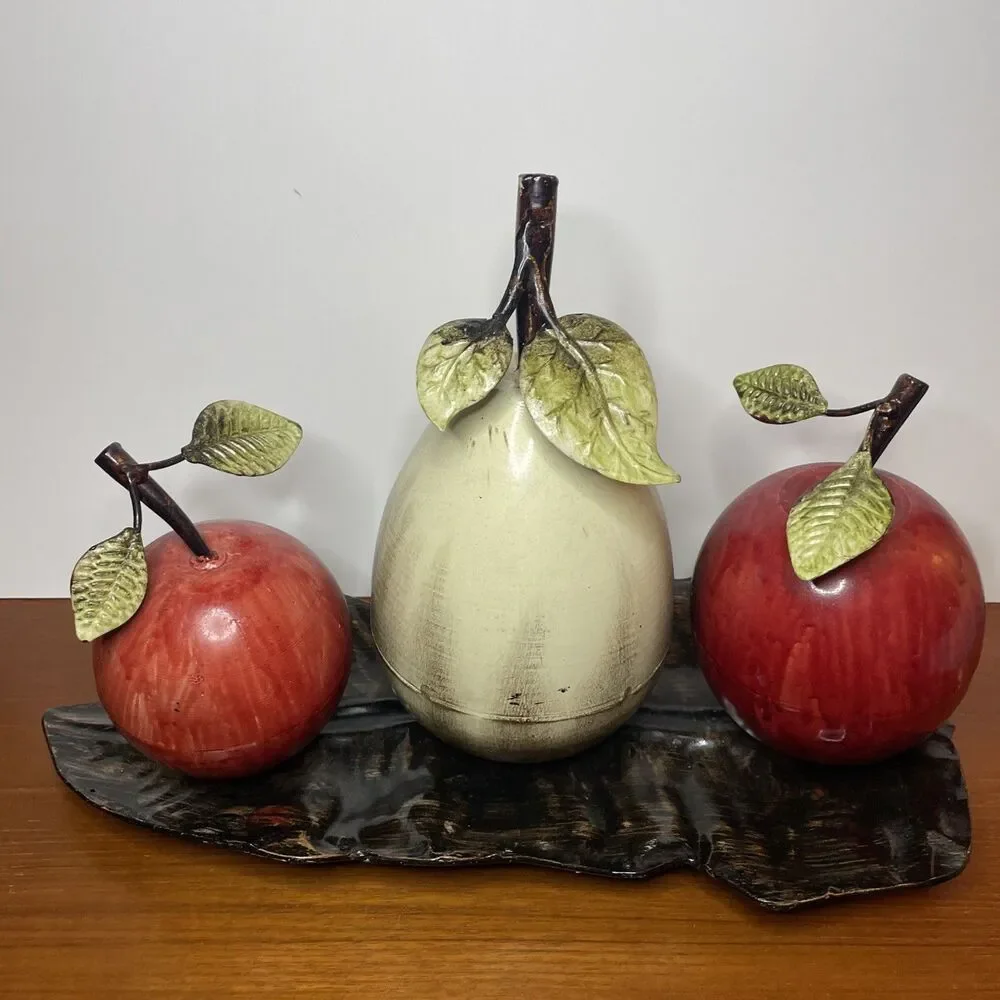 UMA Red Metal Fruit Decorative Sculpture with Platter, 18